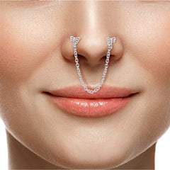 20G 1/4 Daring Dragonfly Chain Dangle Double Nose Bone