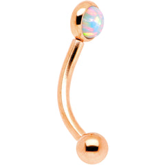 16G 5/16 White Synthetic Opal Flat Set Rose Gold IP Curved Eyebrow Rook Piercing
