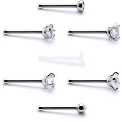 Clear CZ Gem Multi Shape 3mm Nose Bone 7 Pack Set