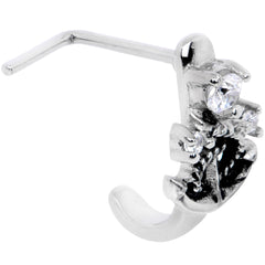 20G 1/4 Clear CZ Gem Nautical Anchor Faux Hoop L Shape Nose Ring
