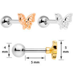 16G 1/4 Blush Butterfly Cartilage Tragus Earring Set of 3