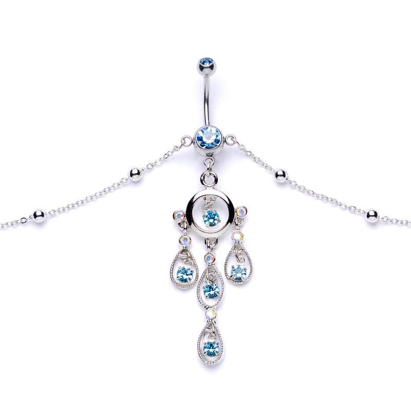 Aqua Gem Dancing Queen Chandelier Dangle Belly Ring Belly Chain