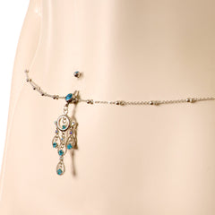Aqua Gem Dancing Queen Chandelier Dangle Belly Ring Belly Chain