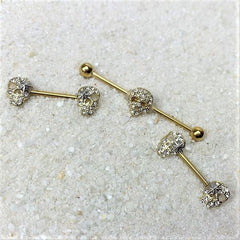 Clear Gem Skull Charm Gold Anodized Straight Industrial Barbell 38mm