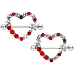 14G 7/8 Red Clear Gem Loves Garden Nipple Shield Set