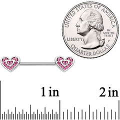 14G 9/16 Pink Gem Passionate Heart Barbell Nipple Ring Set