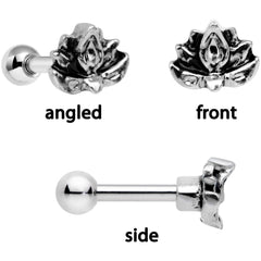 16G 1/4 Clear Gem Lotus Flower Black Cartilage Tragus Earring Set of 3