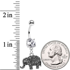 Clear CZ Gem Baroque Geometric Designs Elephant Dangle Belly Ring