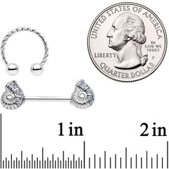 14G 1/2 9/16 Seashell Twisted Horseshoe Nipple Jewelry Set