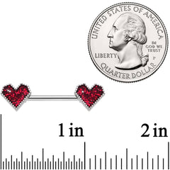 14G 9/16 Red Valentine Heart Barbell Nipple Ring Set