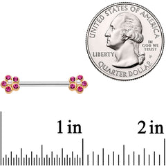 14G 9/16 Pink Gem Precious Flower Barbell Nipple Ring Set