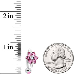 Pink Clear CZ Gem Pretty Posy Flower Top Mount Belly Ring