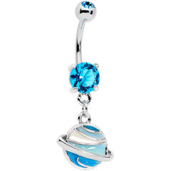 Aqua Gem Rings Of Saturn Dangle Belly Ring