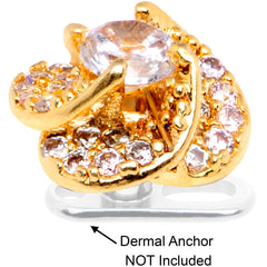 14G Clear CZ Gem Roses Romance Gold Tone Dermal Anchor Top