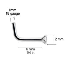 18G 1/4 Clear 2mm CZ Gem Grade 23 Titanium L Shaped Nose Ring