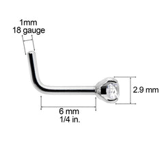 18G 1/4 Clear 3mm CZ Gem Grade 23 Titanium L Shaped Nose Ring