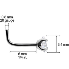 20G Clear 3mm CZ Gem Grade 23 Titanium Rhombus L Shaped Nose Ring