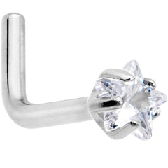 18G Clear 3mm CZ Star Gem Grade 23 Titanium L Shaped Nose Ring