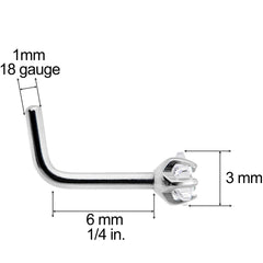 18G Clear 3mm CZ Star Gem Grade 23 Titanium L Shaped Nose Ring