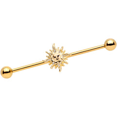 14G Gold Tone Happy Sun Industrial Barbell  38mm