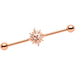 14G Rose Gold Tone Happy Sun Industrial Barbell 38mm