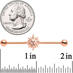 14G Rose Gold Tone Happy Sun Industrial Barbell 38mm