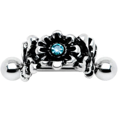 16G 3/8 Aqua Gem Floral Wreath Cuff Cartilage Earring