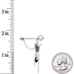 9/16 Black Gem Skeleton Heavy Metal Dangle Barbell Nipple Ring Set