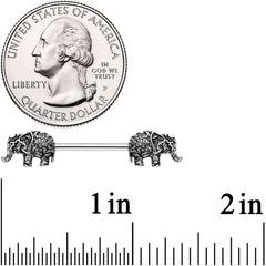 14G 9/16 Ornate Pattern Elephant Barbell Nipple Ring Set