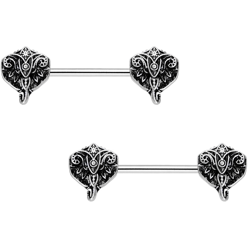 14G 9/16 Inspired By The Wild Elephant Barbell Nipple Ring Set