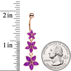 Purple Gem Rose Gold Tone Passionate Purple Petals Flower Dangle Belly Ring