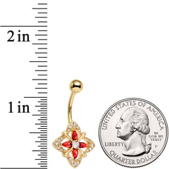 Clear Red Gem Gold Tone Geometric Harmony Belly Ring