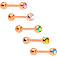 Aurora Gem Inlay Rose Gold Tone Barbell Tongue Ring Set of 5