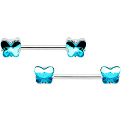 14G Blue Gem Butterfly Captive Barbell Nipple Ring Set