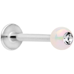 16G 3/8 Clear Gem White Pearlescent Labret Monroe Tragus