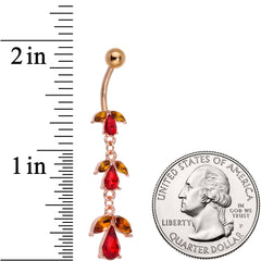 Red CZ Gem Rose Gold Tone Triple Teardrop Dangle Belly Ring