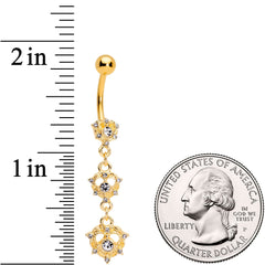 Clear CZ Gem Gold Tone Anodized Triple Heart Dangle Belly Ring