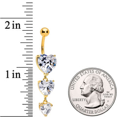 Clear Heart CZ Gem Gold Tone Triplet Heart Dangle Belly Ring