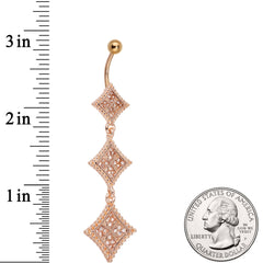 Clear Gem Rose Gold Tone Regal Triple Rhombus Dangle Belly Ring