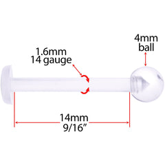 14G 9/16 Clear Flexible Bioplast Straight Barbell Retainer