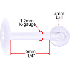 16G 1/4 Clear Flexible Bioplast Labret Monroe Tragus Retainer