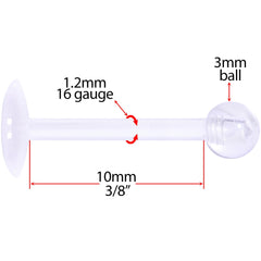 16G 3/8 Clear Flexible Bioplast Labret Monroe Tragus Retainer