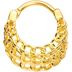16G 3/8 Gold Tone Triple Chain Hinged Septum Ring