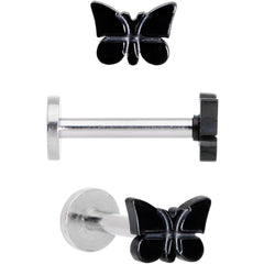 16G MultiColor Internally Threaded Butterfly Labret Set of 4