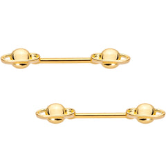 14G 9/16 Gold PVD Alien Spaceship Barbell Nipple Ring Set