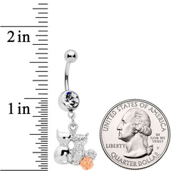 Clear Gem With Color Yarn Cuddling Kittens Dangle Belly Ring