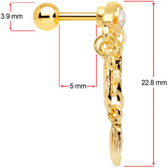 16G 1/4 Clear Gem Gold Tone Eye Feather Cartilage Tragus Earring