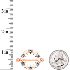 14G 7/16 Clear Gem Rose Gold Tone Ring of Stars Nipple Shield Set