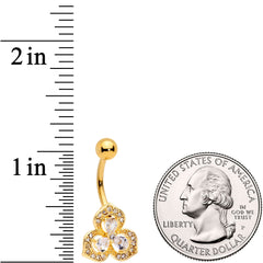 Clear Gems Gold Tone Art Deco Luxe Glamour Leaves Dangle Belly Ring