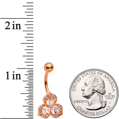 Clear Gems Rose Gold Tone Art Deco Glamour Leaves Dangle Belly Ring
